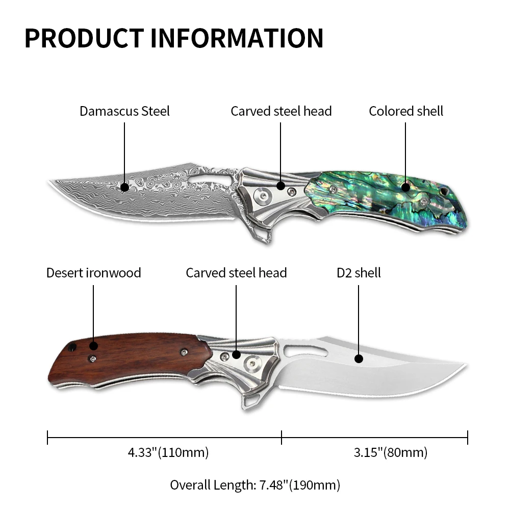 Tunafire Дамасские Ножи VG10 тактический охотничий карманный складной нож с зажимом