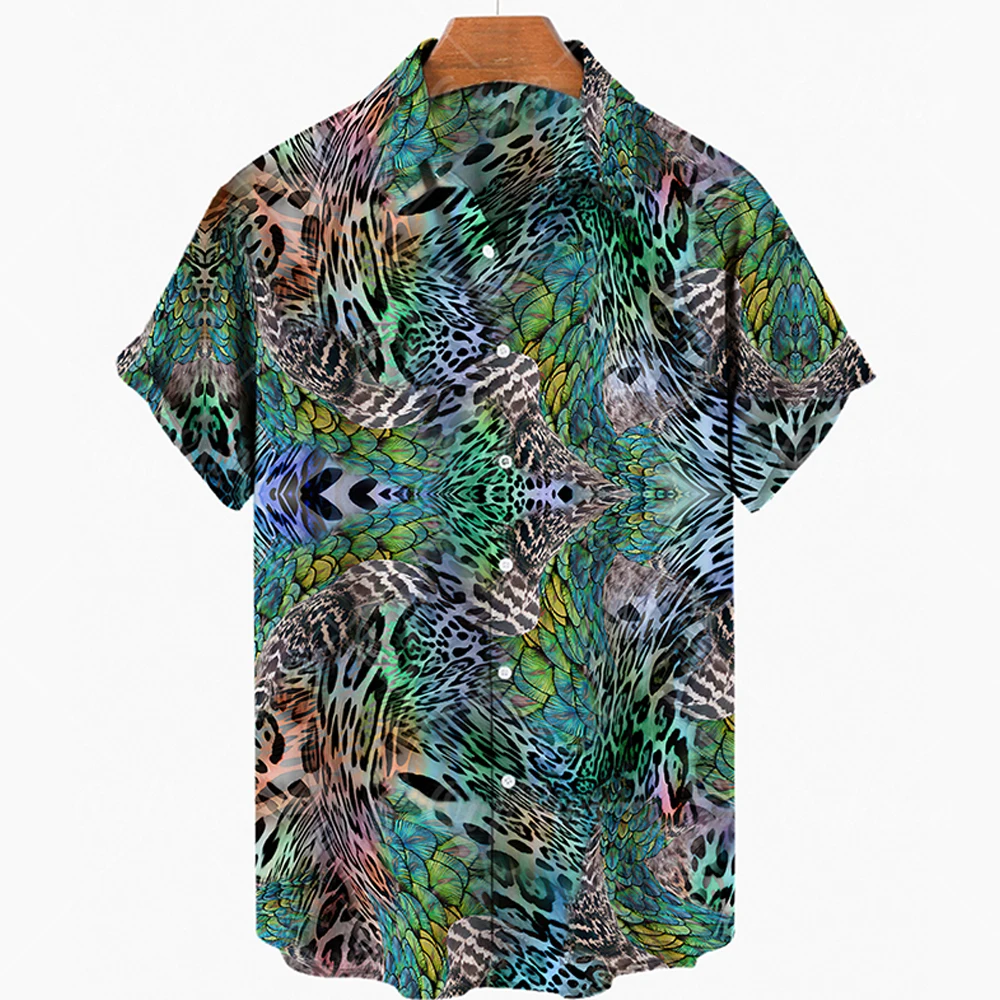 

2022 Fashion Animal Tattoo Summer Beach Loose Fashion Short Sleeve Shirt Oversized Hawaiian Shirt Casual Trend All-match Men