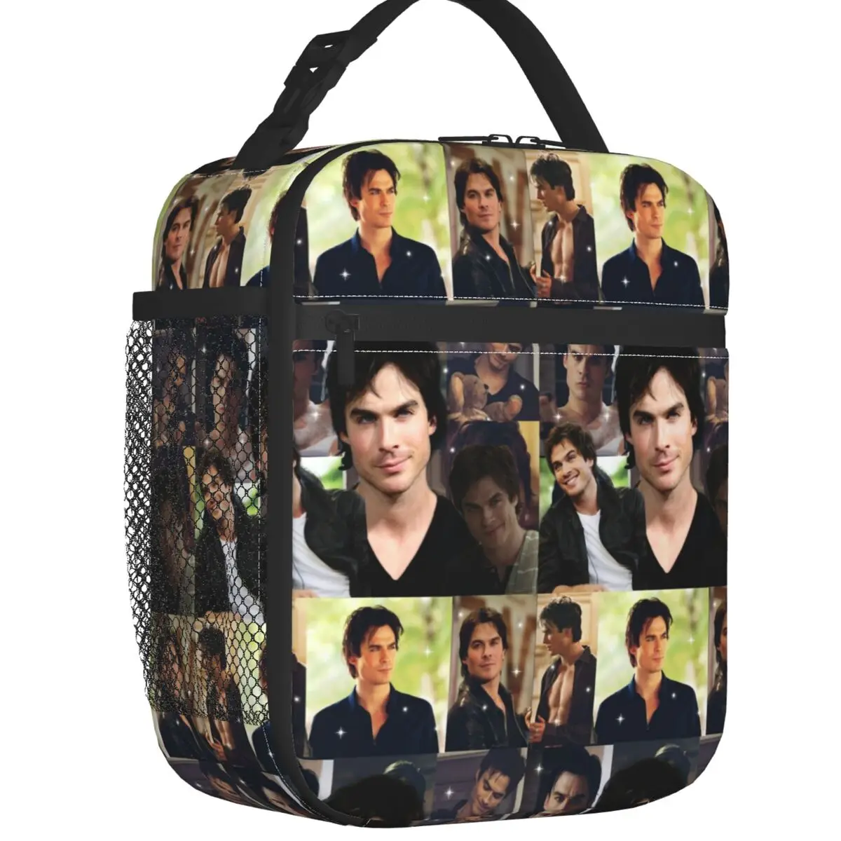 

Damon Salvatore The Vampire Diaries TV Show Insulated Lunch Bags Stefan Salvatore Collage Portable Thermal Cooler Food Lunch Box