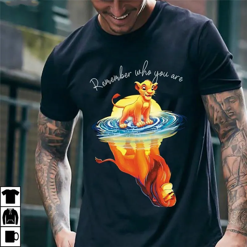

Remember Who You Are. Simba Water Reflection Mufasa T Shirt. New 100% Cotton Short Sleeve O-Neck T-shirt Casual Mens Top
