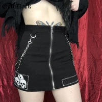 goth dark emo printed mall gothic grunge skirts women y2k punk aesthetic black alternative clothing zip up chain club mini skirt