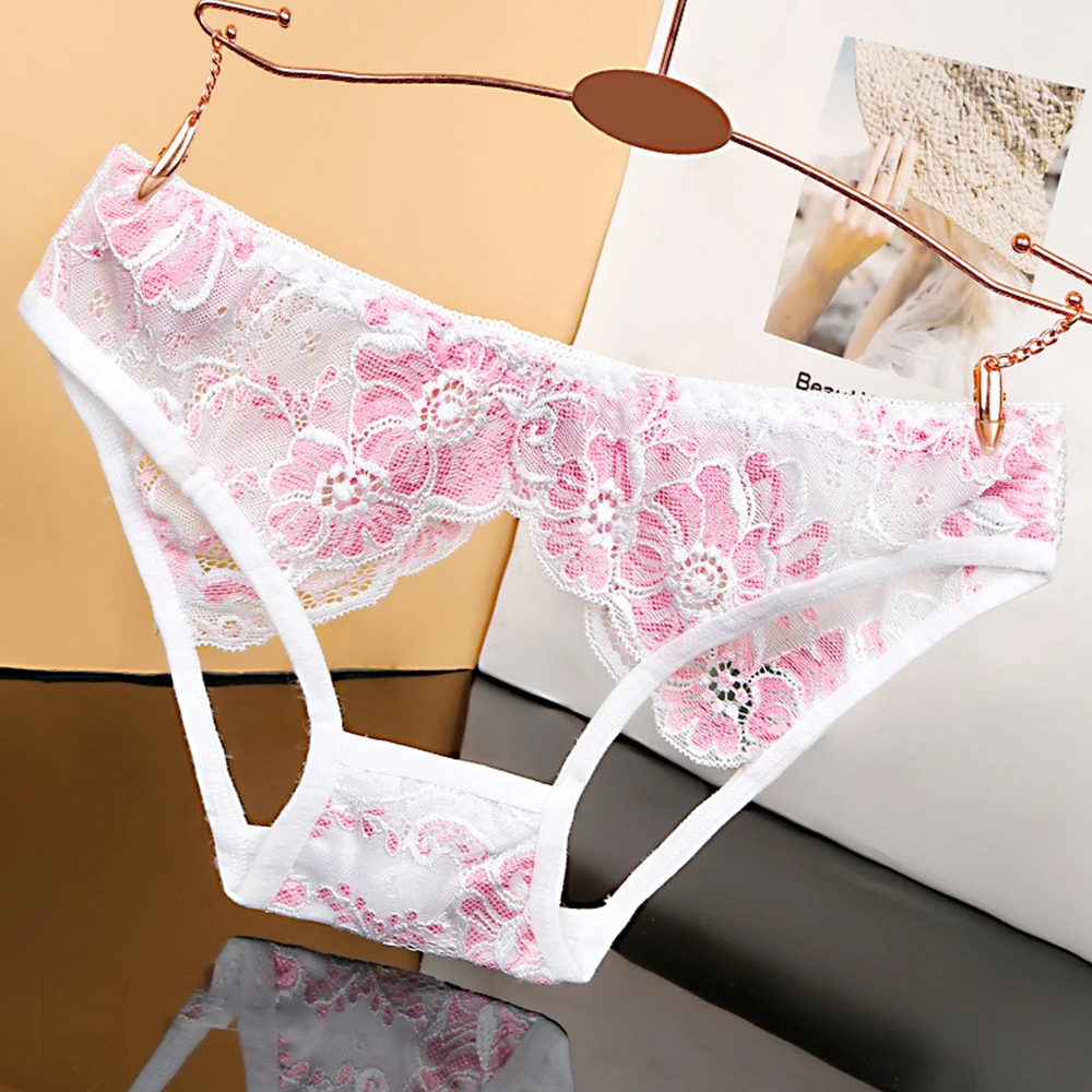 

Women Underwear Lace Breathable Embroidered Hollow OutThong Briefs Underpants See Through Sexy Erotic Lingerie