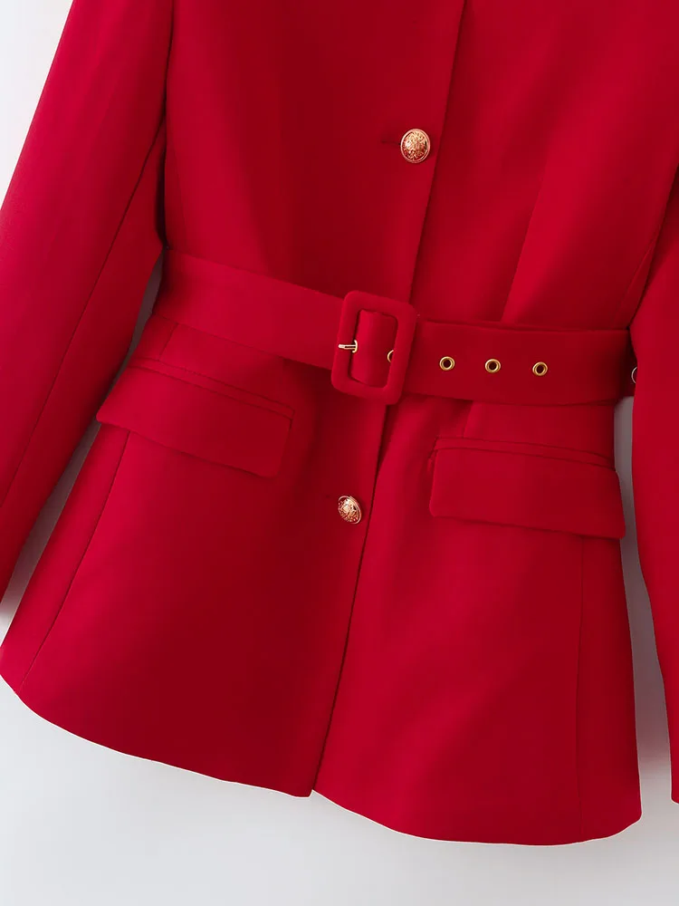 Женский однобортный Блейзер средней длины офисный однотонный блейзер с поясом