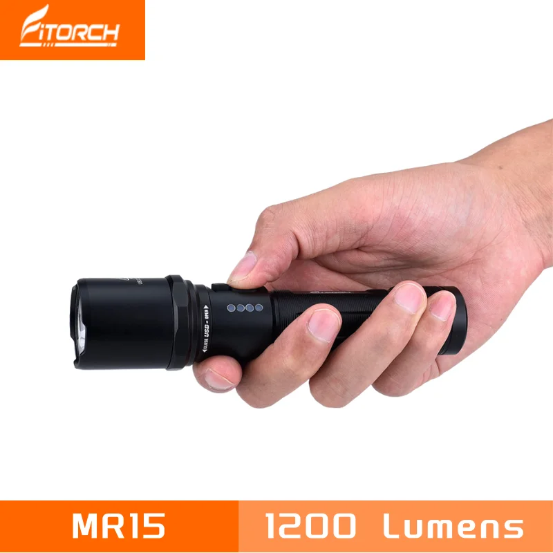 Fitorch MR15 LED Flashlight 1200 Lumens Rechargeable Torch Triple Tail Switch with Mechanical Lockout Included Battery