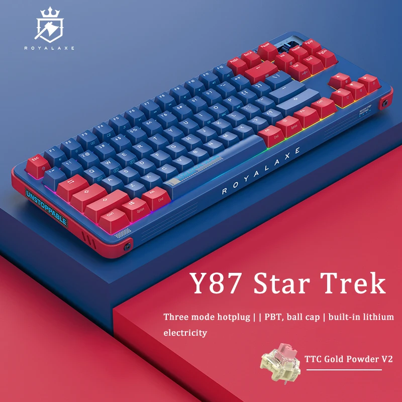 Royal Axe Y87 3-mode mechanical keyboard Wireless Bluetooth Hot Swap 87 with PBT key cap TTC gold Pink Axis V2 Star Trek