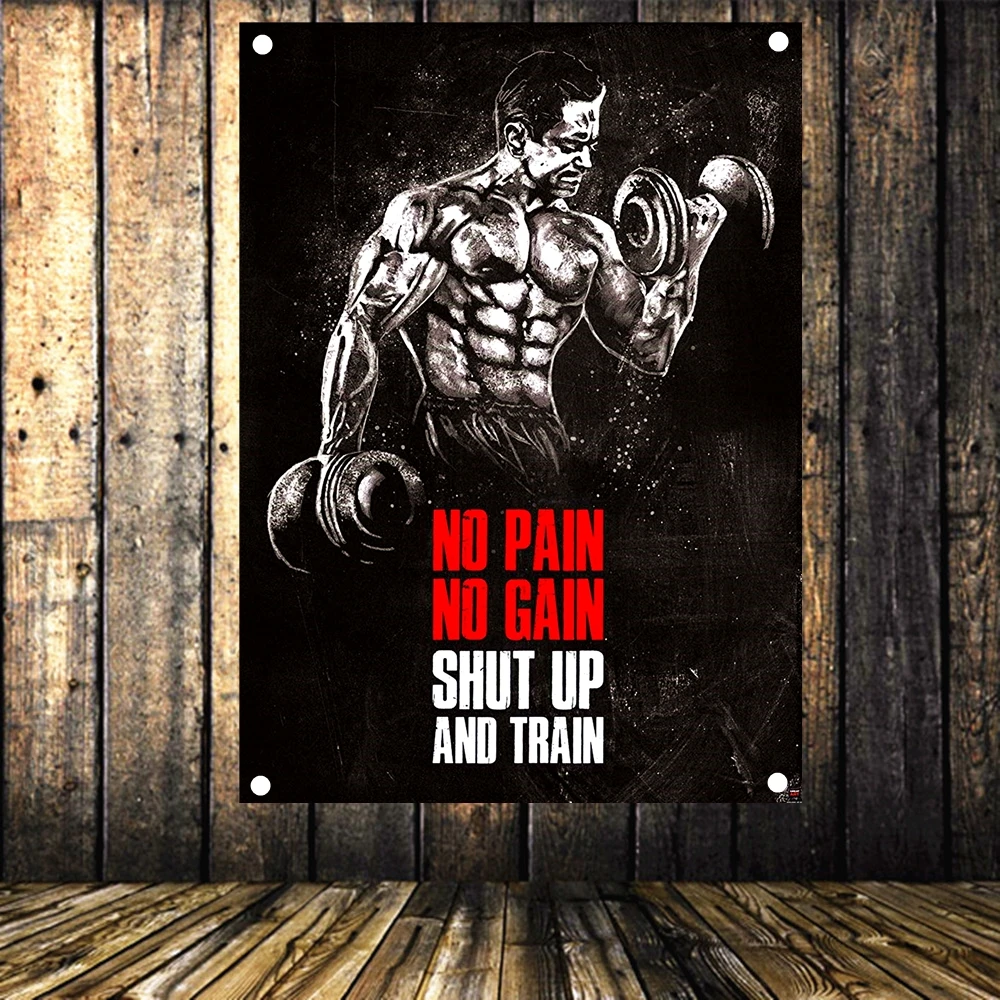 

NO PAIN NO GAIN SHUT UP AND TRAIN Exercise Fitness Banner Flag Bodybuilding Sports Inspirational Posters Tapestry Gym Wall Decor