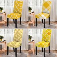 yellow dust proof geometric patterns chair covers dining room household spandex chair cover washable room decor accessories