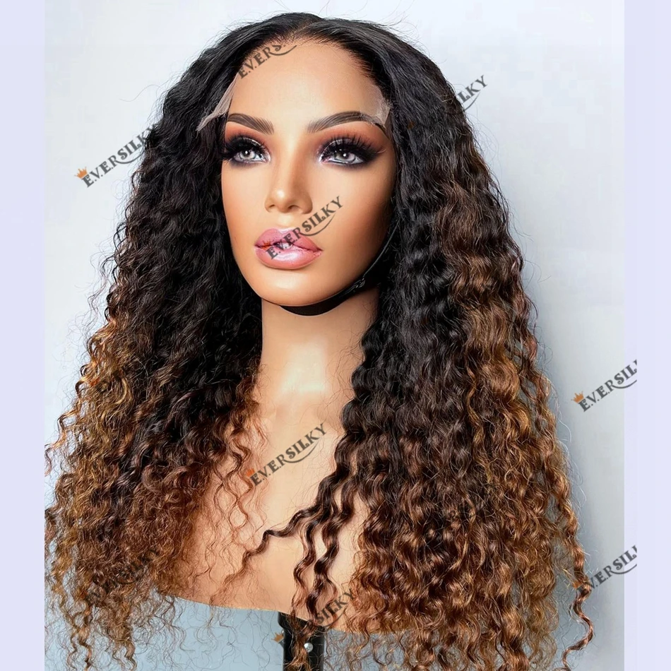 

Human Hair Brown Honey Blonde Highlight 360 Lace Frontal Wig for Black Women 200 Density 13x4 Lace Front Wig Kinky Curly Hair