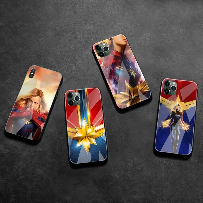 

Superhero captain marvel Phone Case Tempered Glass For iPhone 13 12 Mini 11 Pro XR XS MAX 8 X 7 Plus SE 2020 cover
