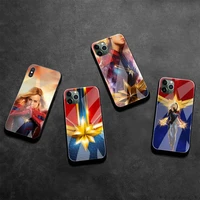 superhero captain marvel phone case tempered glass for iphone 13 12 mini 11 pro xr xs max 8 x 7 plus se 2020 cover