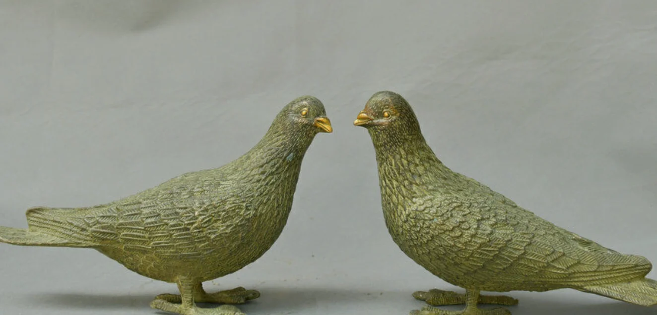 8-дюймовая старая китайская бронзовая позолоченная статуя голубя фэн-шуй птицы