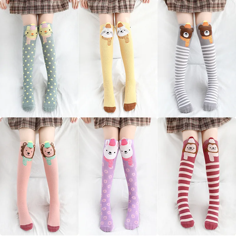 3-12 Years Girls Boys Toddlers Cartoon Animals Baby Socks Kids Knee High Long Soft Cotton Stripped Children Stocking School
