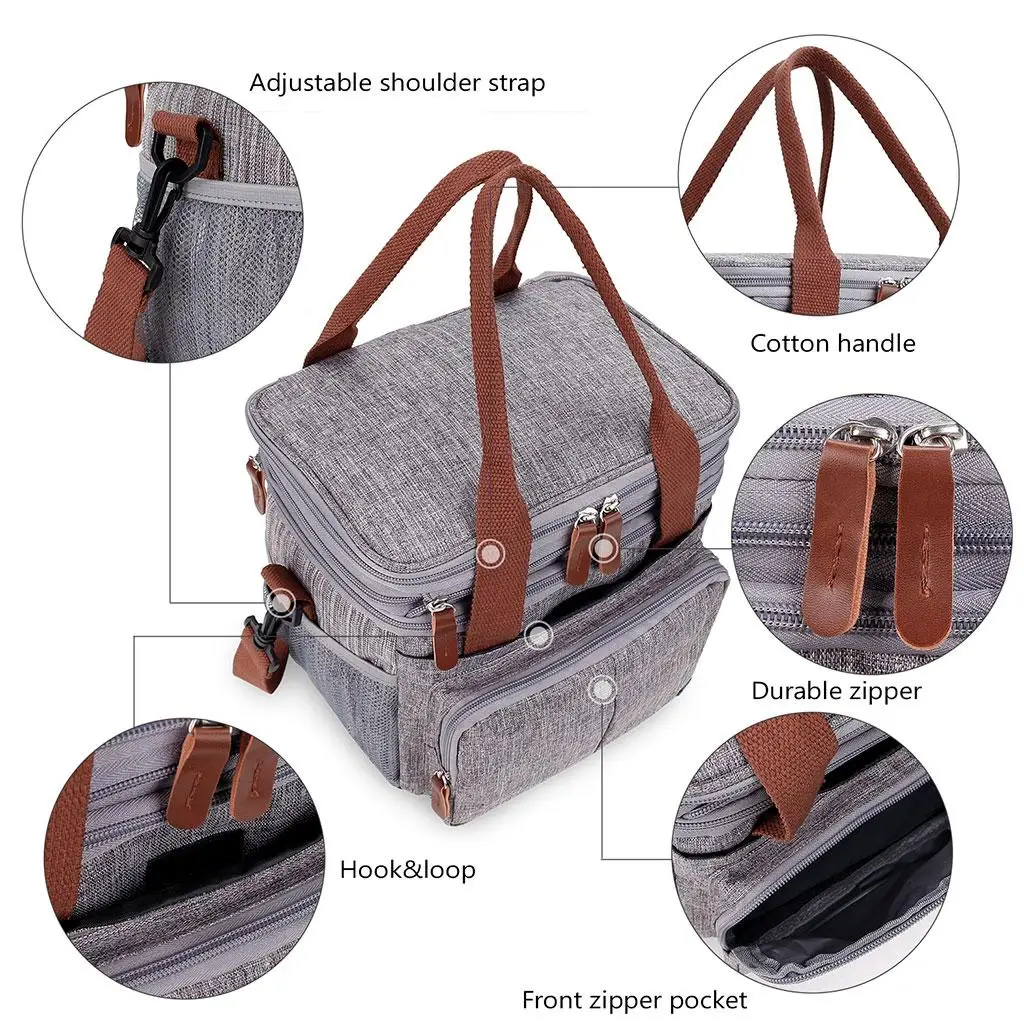 

Expandable Thermal Lunch Bag Cooling Lunch Container Insulation Package with Pockets for Picnic Travel