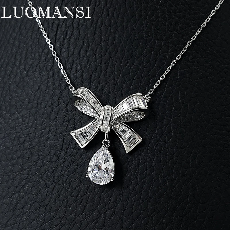 

Luomansi Shiny Bow Pendant Necklace Woman S925 Silver Jewelry Wedding Party Commemorative Birthday Gift
