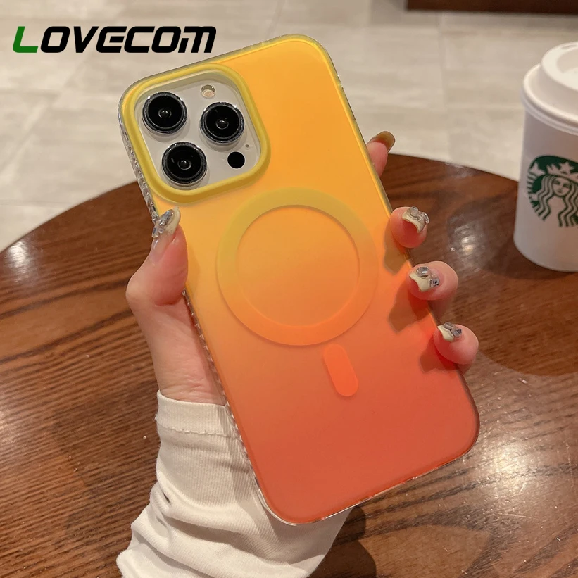 Магнитный чехол неонового цвета для телефона Magsafe для iPhone 15 14 13 12 11 Pro Max 15 Plus, матовый мягкий чехол с градиентом и беспроводной зарядкой