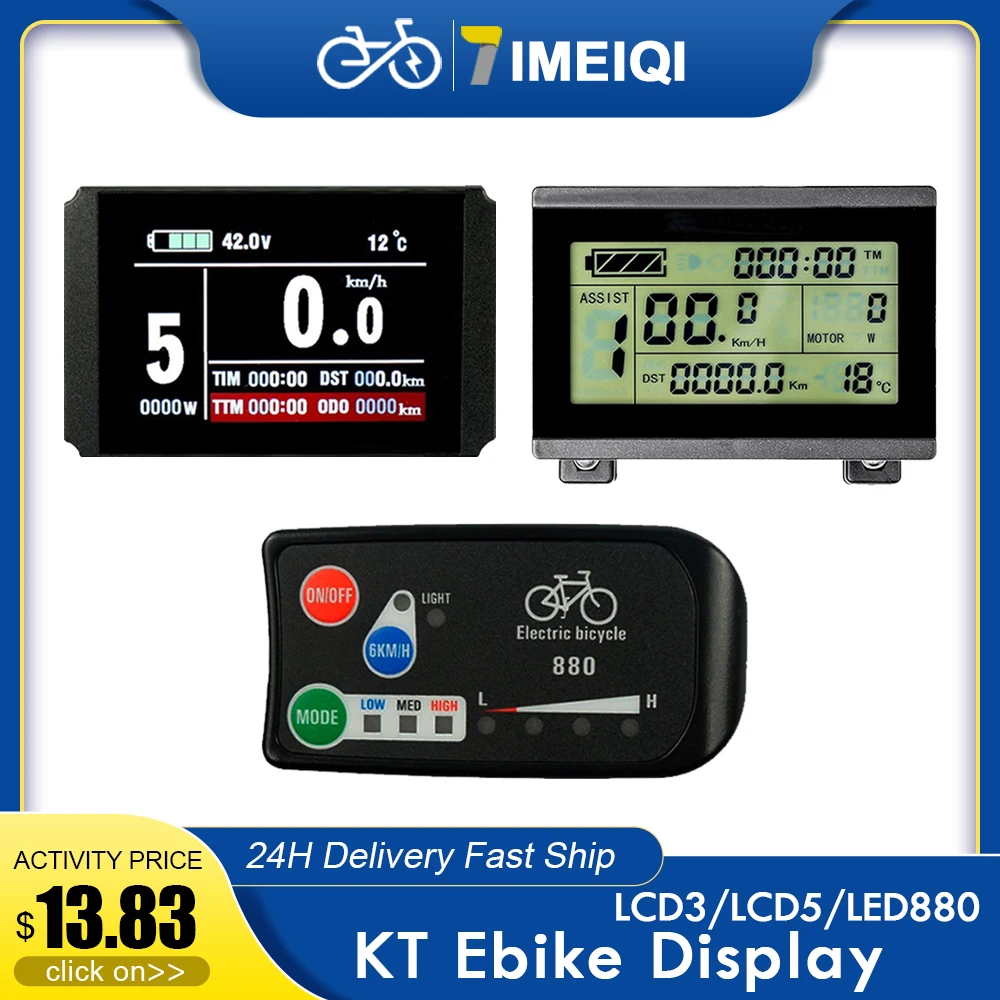 

Electric Bicycle KT Display LCD3 LCD8H LED880 24V/36V/48V/72V Ebike Computer Waterproof SM Connector for Electric Bike Kit