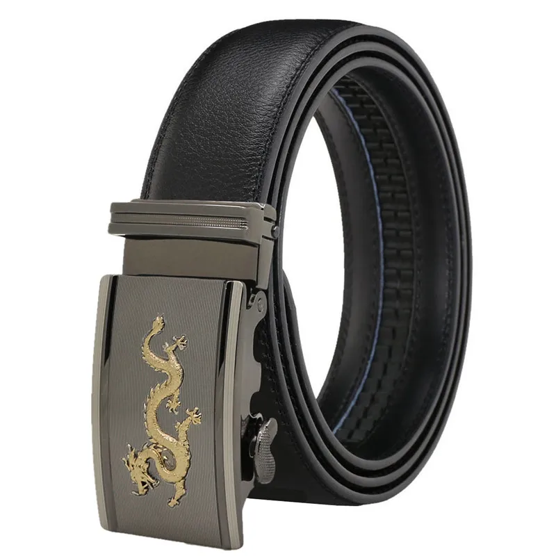 

Designer Dragon motif Genuine Leather Belt Men's Automatic Buckle Belts For Men Male Cowhide High Quality Fashion Business Gift