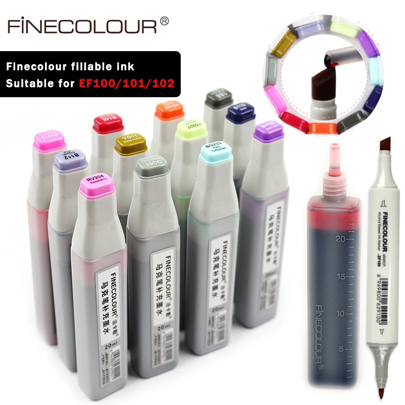 

Finecolour EF900 Art Markers Refill Ink Oily Alcohol 20ML EF100/101/102 Adapted 480 Colors
