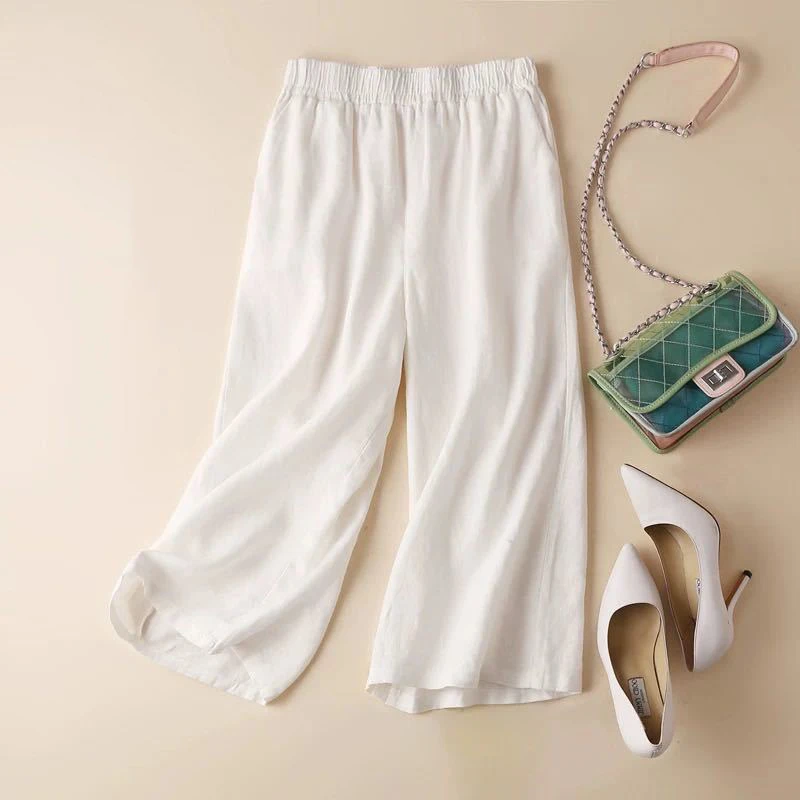 Брюки женские хлопково-льняные с широкими штанинами Модные Винтажные простые