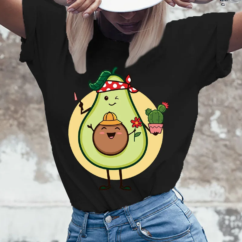 

Women T-shirt Print avocado Cartoon Clothes New Lovely Female Tee Tshirt Fashion Print Cartoon O-neck Graphic T-Shirt Lady Tops