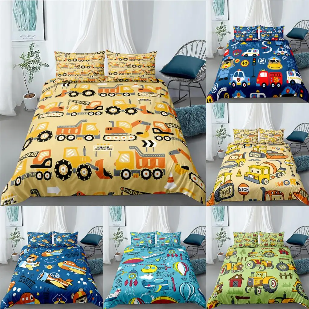 

Cartoon Car Quilt Cover Duvet Cover Set With 1/2 Pcs Pillowcase For Boy Kids Bedding Set King Queen Twin Size Home Textiles