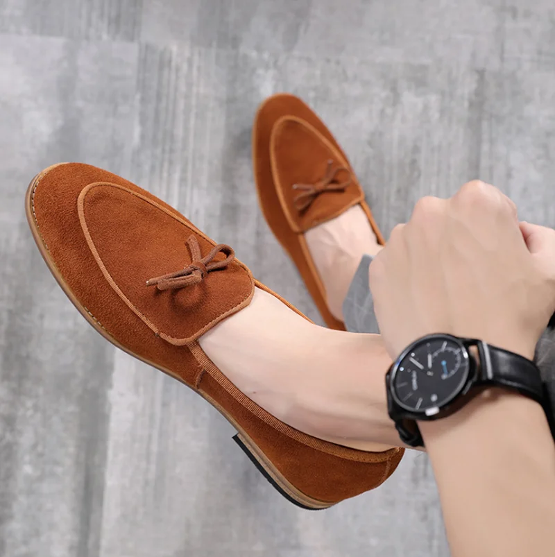 

Men Shoes Hot Selling Summer New Fashion Flat Casual Suede Leather Lace-up Stylish for Male Comfortable Light Loafers