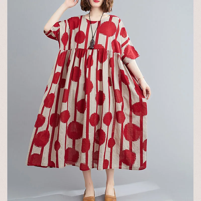 

2023 Summer Fashion Clothing Women Cotton Linen Dress Casual Loose Bohemian Floral Maxi Dress With Pockets