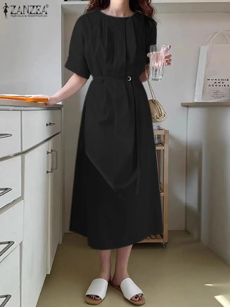 

ZANZEA Women Eleagnt Pleated Dresses Fashion Summer Dress Female Half Sleeve O-Neck Robe Causal Vestidos Office Work Sundress