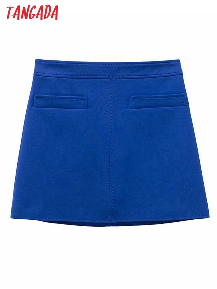 

Tangada 2022 Women Blue Short Skirts Faldas Mujer Zipper French Style Female Mini Skirt 3H409
