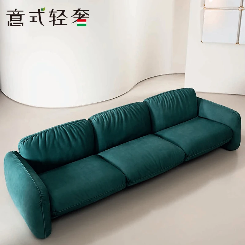 

High-end Custom-made Italian Furniture Blue Matte Leather Stone Living Room Three-seat Sofa Italian 3 Seat Sofa Furniture