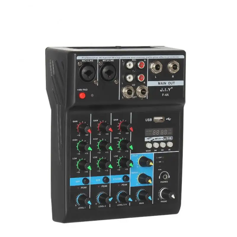 

Mini 4 Channel Audio Mixer Individual +48V Phantom Power 99 DSP Effects USB Computer Play Record Mixing Console AM-AX3