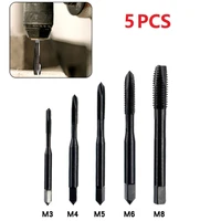 5pcs m3 m8 tap hss machine screw thread plug straight groove tap drill set for alloy steel aluminum wood through hole tapping