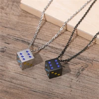 kotik black silver color cool cube dice pendant necklaces for men punk vintage stainless steel male lucky jewelry