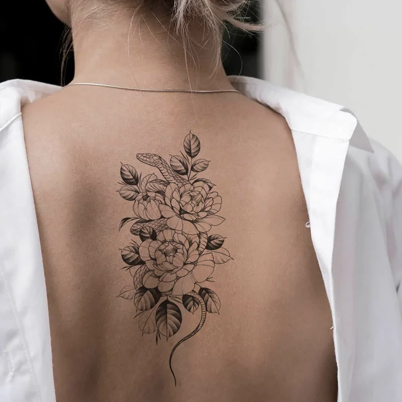 

Водостойкая Временная тату-наклейка, японский укиё-э цветок питона, листья, дизайн тела, искусственная татуировка, флэш-тату для женщин