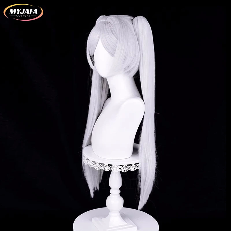 Парик для косплея Frieren длинные серебристые белые с двойной клипсой термостойкие