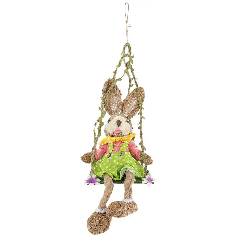 

Easter Straw Woven Bunny Swing Bunny Furniture Hanging Pendant Home Decoration Easter Straw Swing Rabbit Hanging Rabbit Ornament