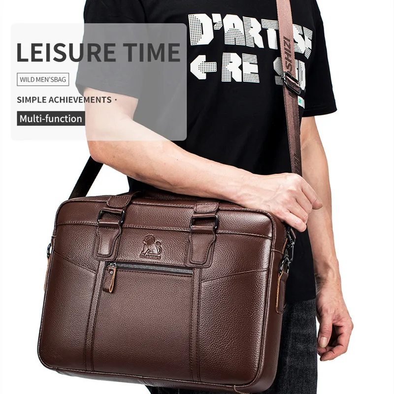 Genuine Leather Men's Briefcase Bag Business Travel Hand Tote Bag Large Capacity 15