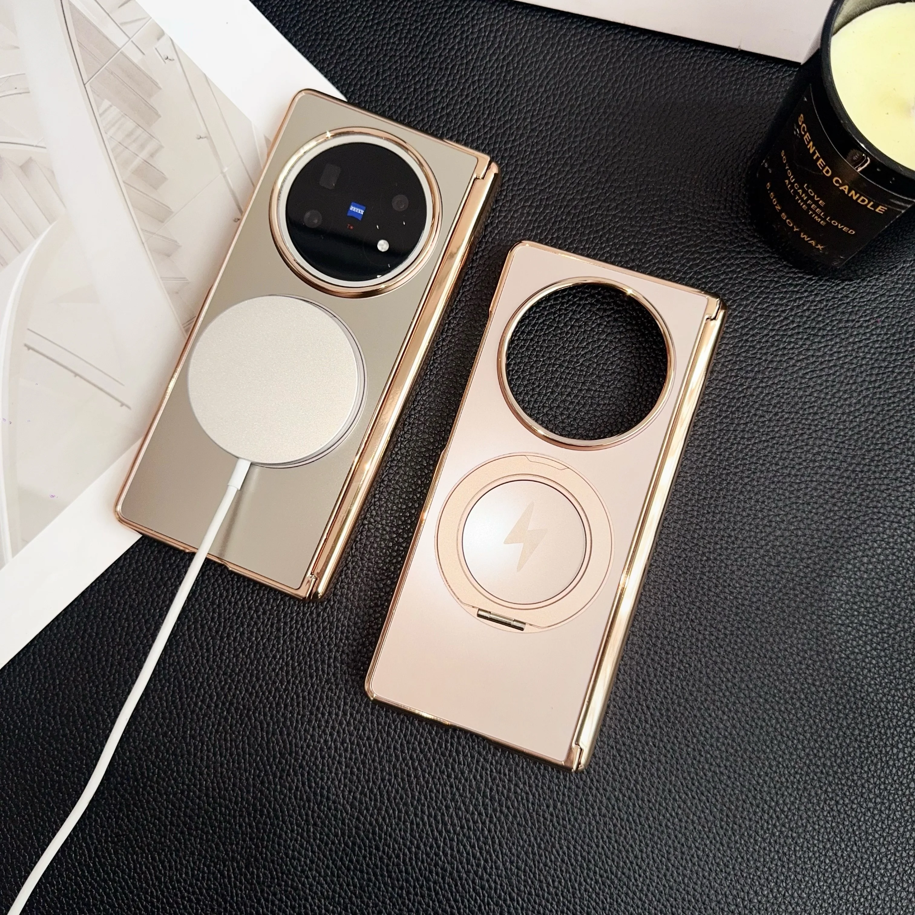 Фото Чехол для телефона VIVO X Fold 3 5 3Pro с гальваническим покрытием AG, матовый, с магнитным вращающимся держателем на 360 градусов, защита от падений, защитный чехол для складного экрана. №2