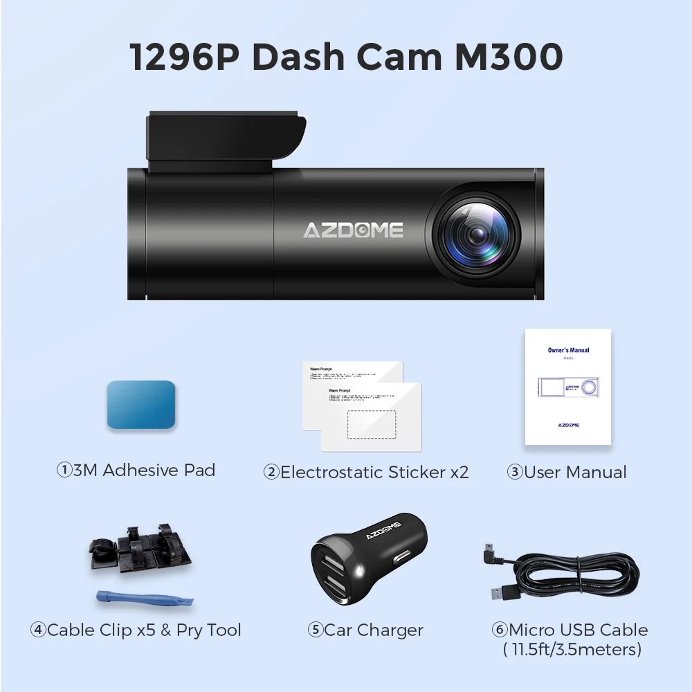 AZDOME M300 1296P Dash Cam English Voice Control Mini Car DVR WiFi Dashcam Night Vision G-Sensor 24H Parking Monitor images - 6