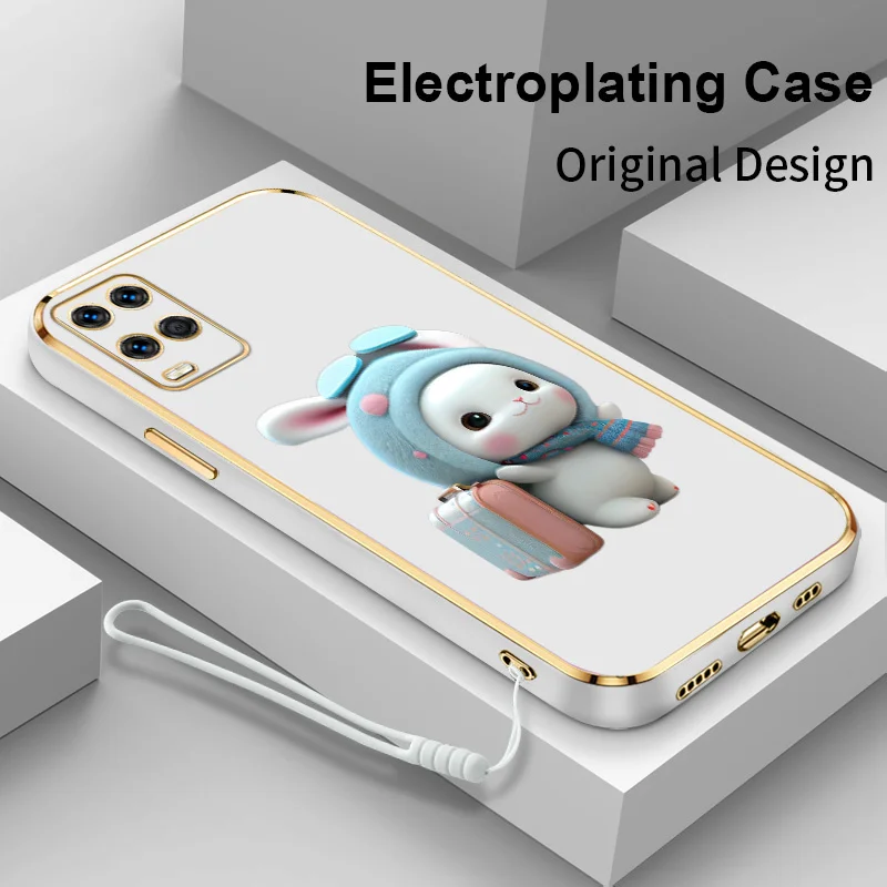 

Travel Bunny Square Electroplating Phone Case for OPPO A54 A55 A53 A72 A73 A74 A76 A83 A92 A92S F19 Reno6 Lite Reno4 Z 5G Cover