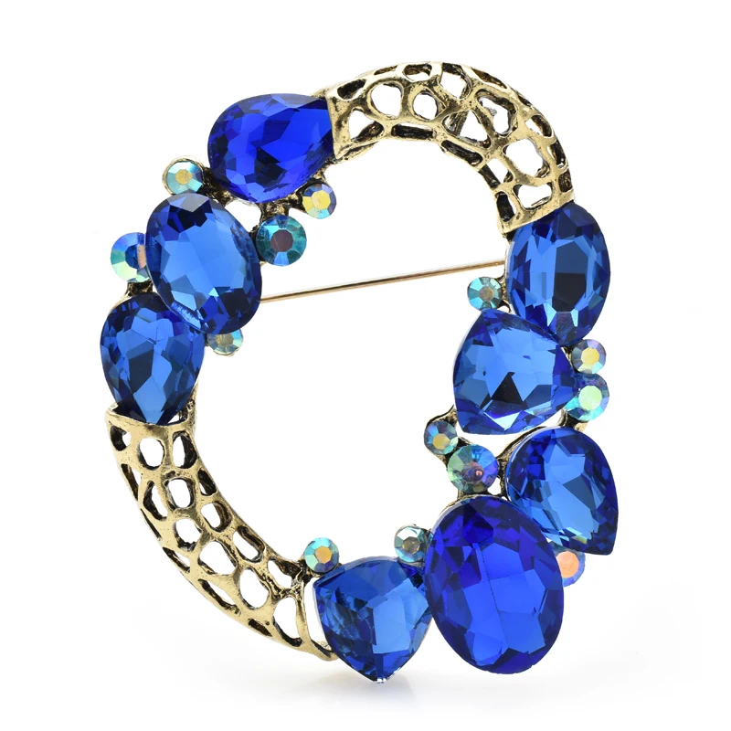 

Wuli&baby Vintage Crystal Geometric Brooches For Women Unisex Blue Circle Flower Party Office Brooch Pin Gifts