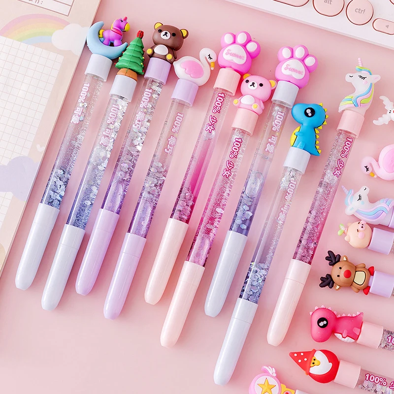 6Pc Kawaii Little Fairy Magic Colorful Quicksand Gel Pen Novelty Signature Pends For Writing Kids Gift Office SchoolStationery