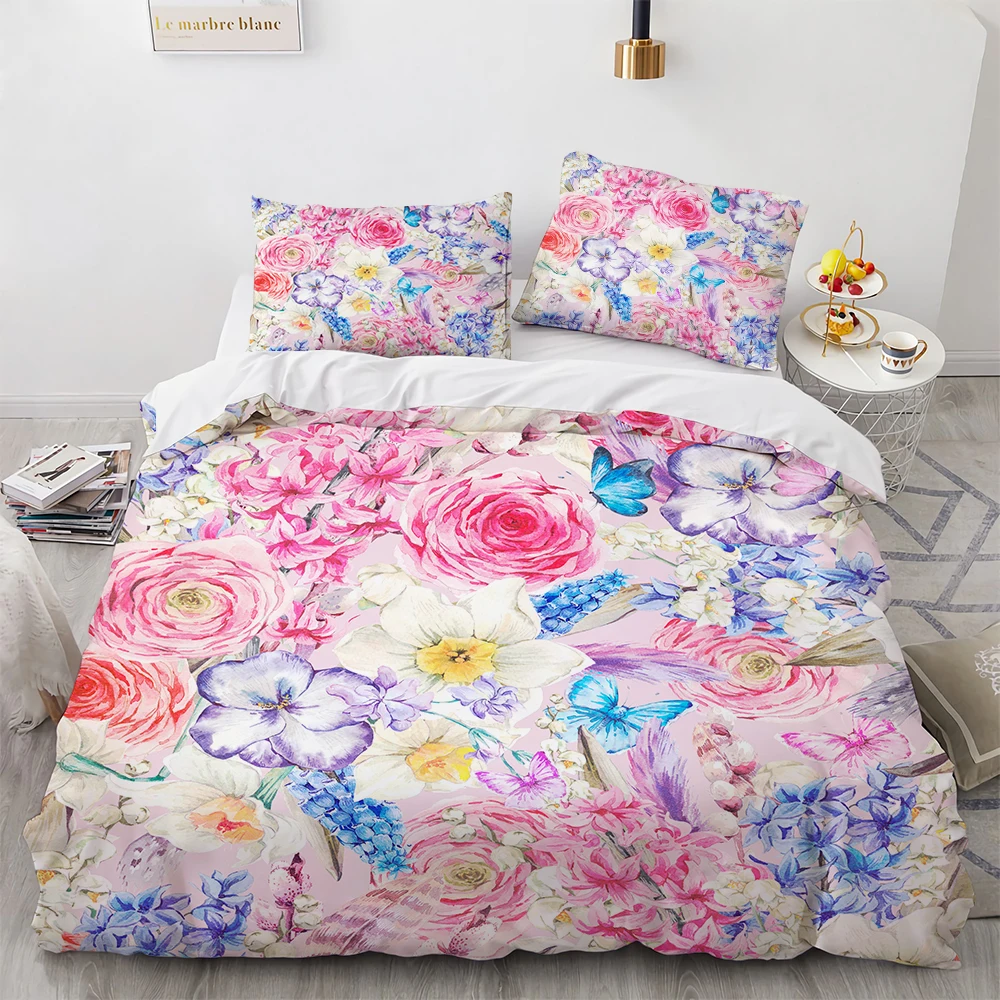 

Twin Full Queen King Bedclothes Bedroom Decor Red Rose Bedding Set Colourful Flowers Duvet Cover With Pillowcase