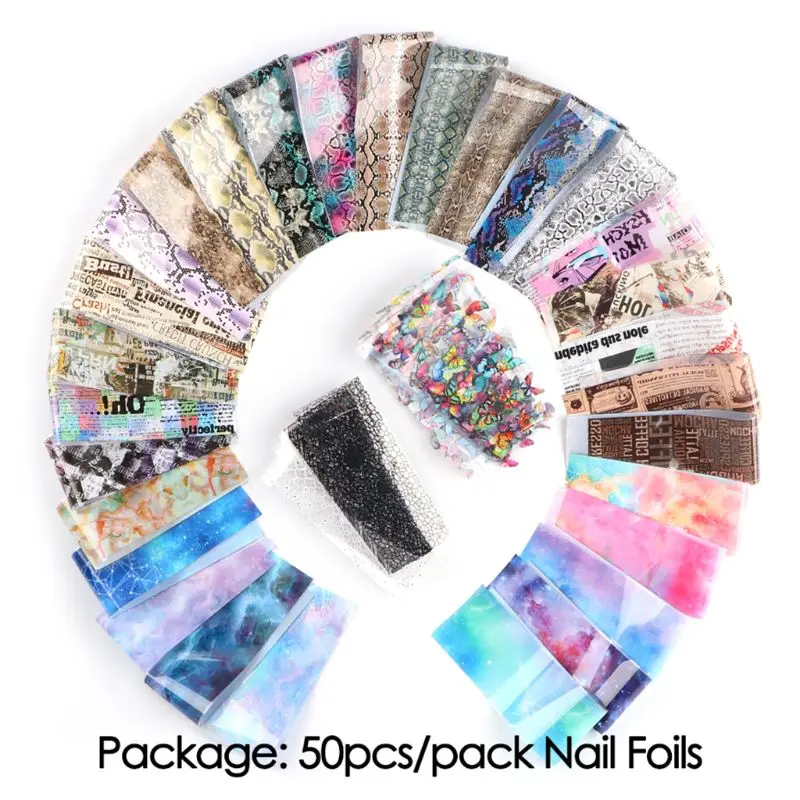 50pcs Nail Foil Set Full Wrap Nails Art Polish Transfer DIY Manicure Decoration