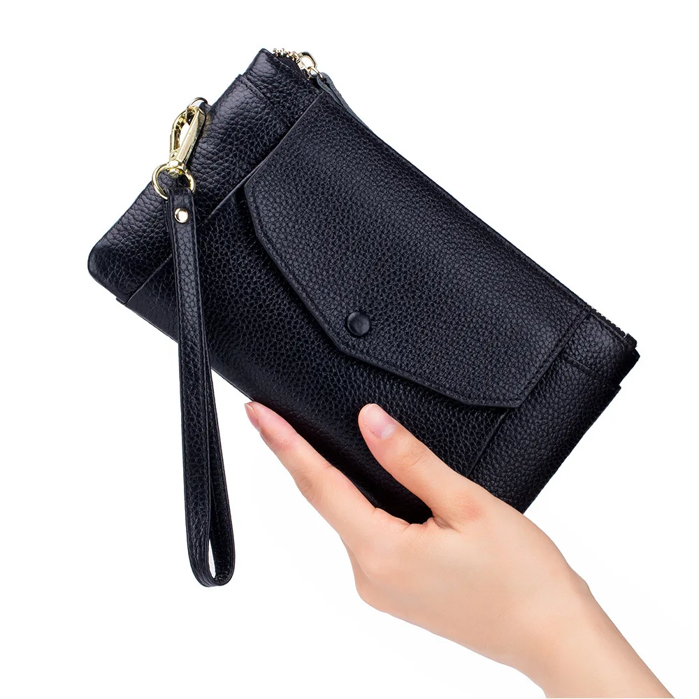 

European and American Simple Ultra-thin Long Clutch Women's Leather First Layer Cowhide New Wallet Mobile Phone Bag Coin Purse
