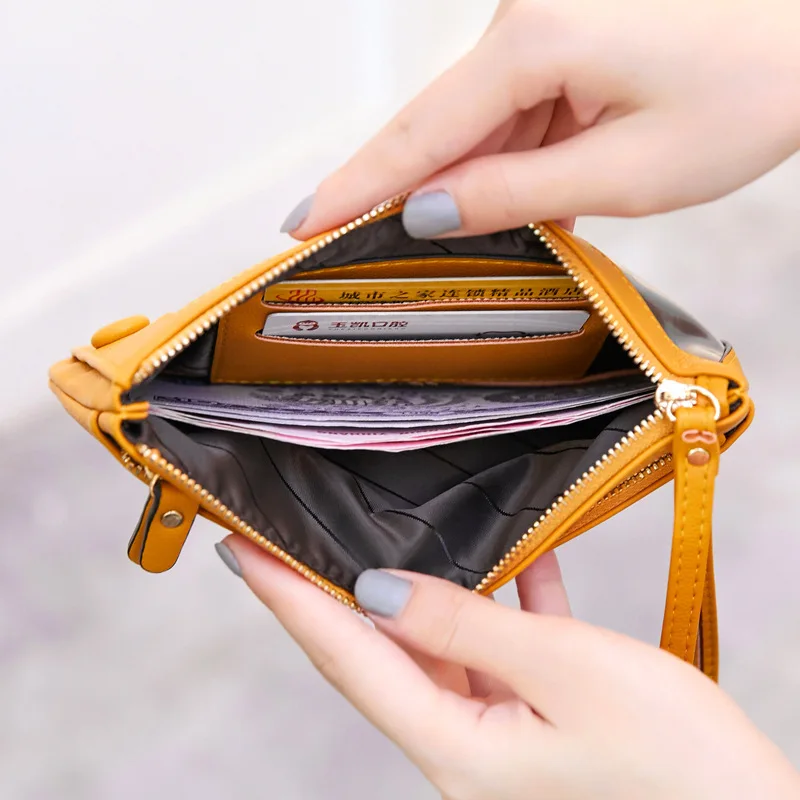 Aliwood New Leather Women Wallet Touch Screen Phone Bag Large Capacity Zipper Long Female Purse Clutch Document Bag Card Holder