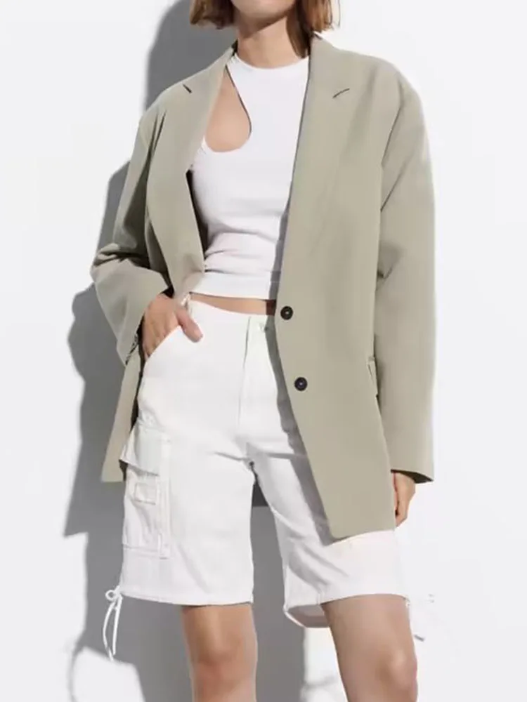 

TRAF 2023 Women Solid Blazers Coats Elegant Oversiz Long Sleeve Single Breasted Jackets Fashion Office Lady Notched Pockets Tops