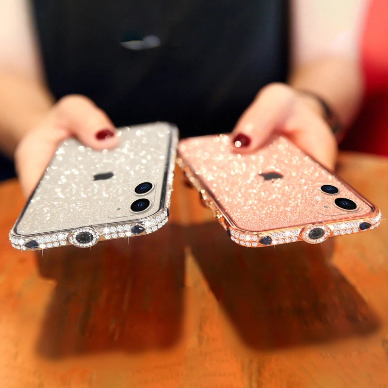 

Rhinestone Crystal Diamond Metal Bumper Phone Case For iPhone 14 Plus 13 12 11 Pro XS Max XR X Glitter Back Film Cover