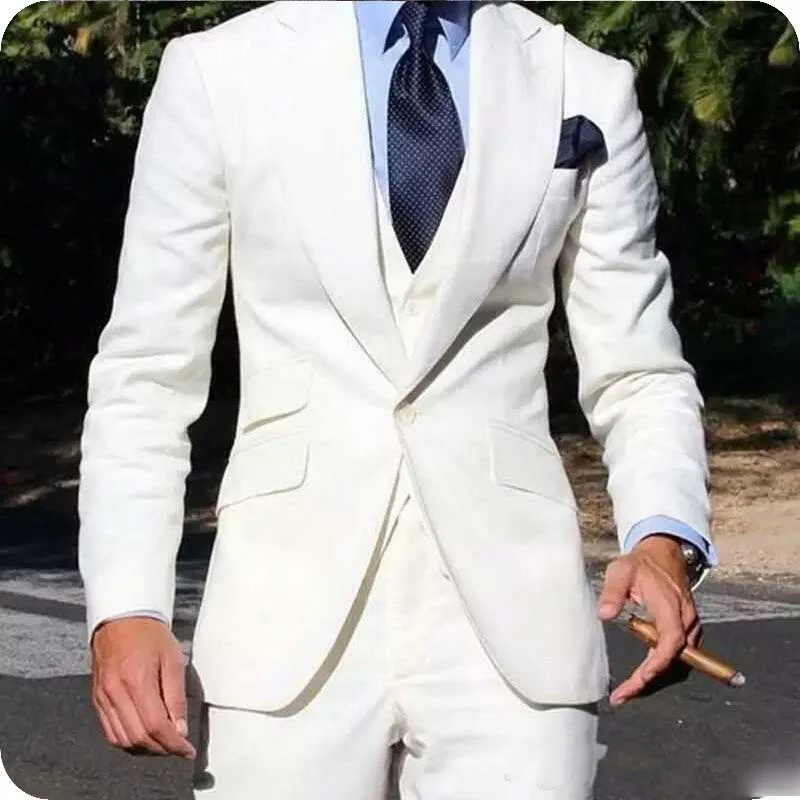 

Ivory Wide Peaked Lapel Men Suits for Wedding Groom Wear Bridegroom Tuxedos Formal Business Man Blazers Slim Fit Costume Homme