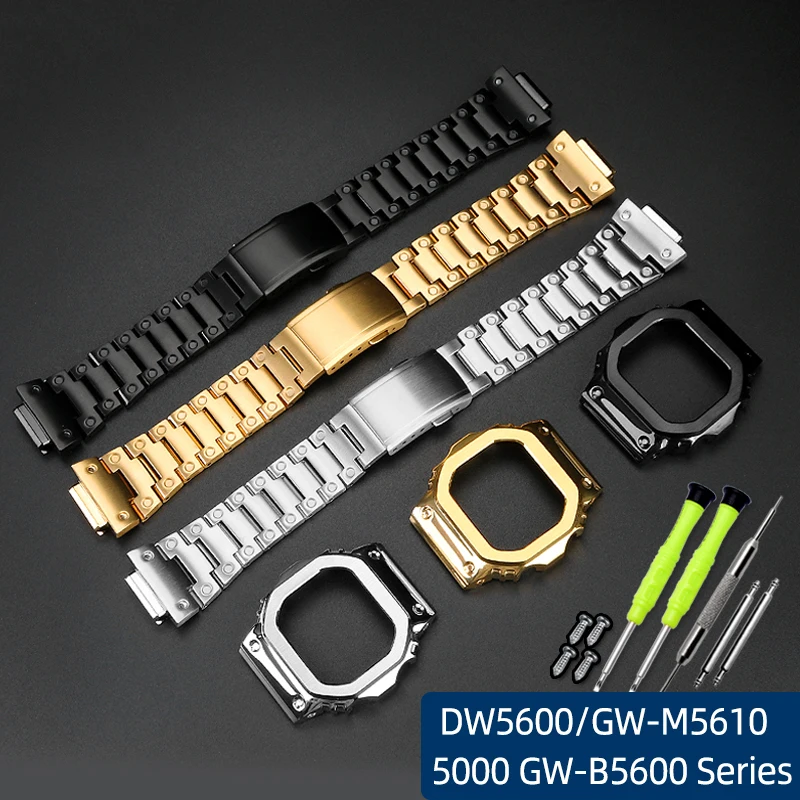 Модифицированный чехол для Casio G-SHOCK DW5600 GW-B5600 GWM5610 Series, металлическая рамка из нержавеющей стали, ремешок, инструмент для ремонта